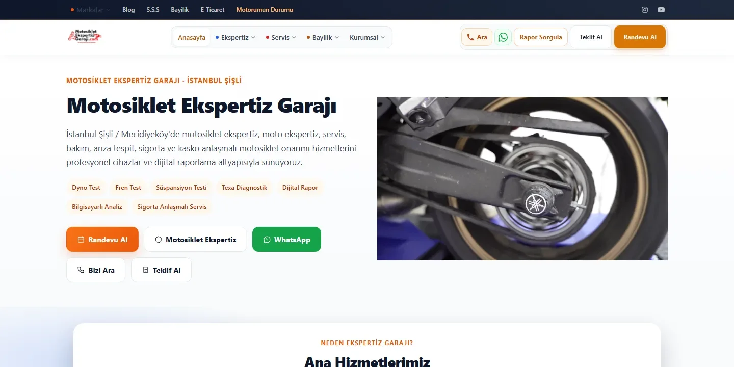 Ekspertiz Garajı site ekranı — hizmet keşfi ve iletişim yolları