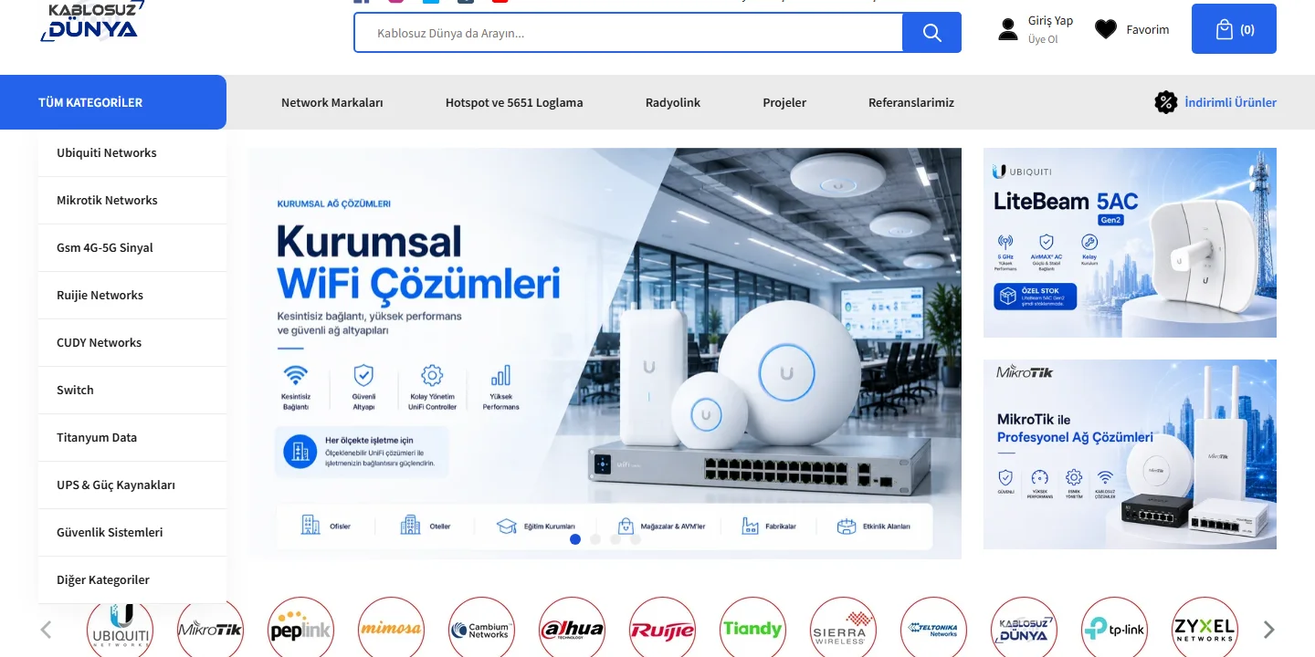 Kablosuz Dünya canlı e-ticaret ana sayfa ekranı