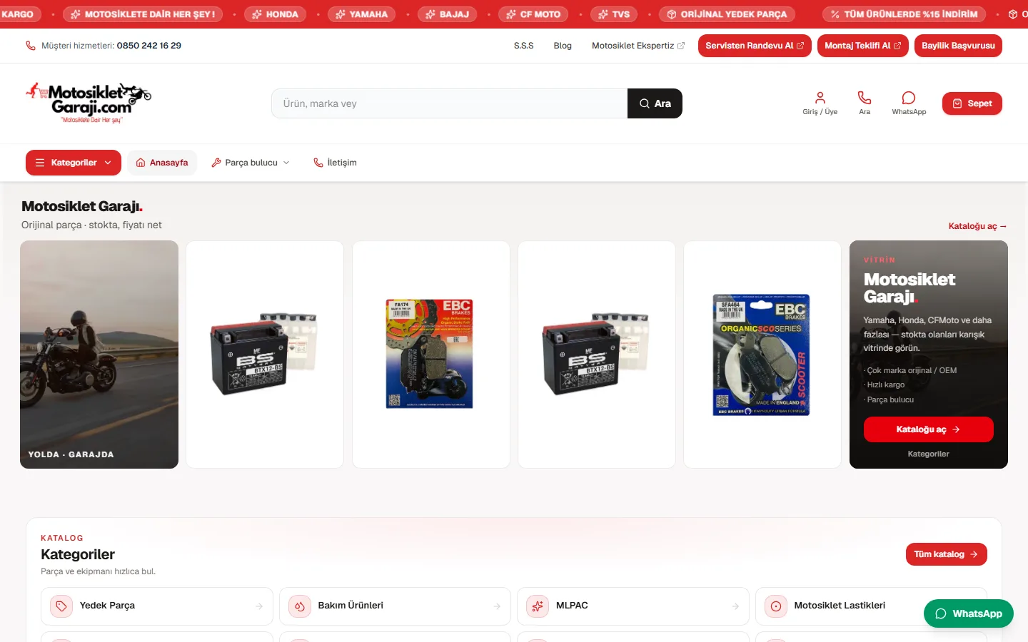Motosiklet Garajı canlı site ana sayfa ekranı